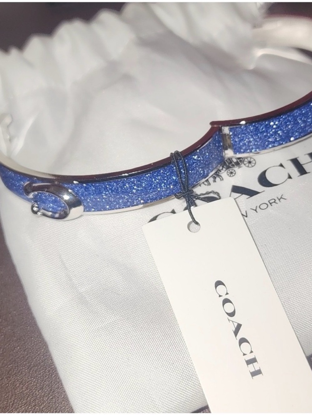 COACH Blue Sparkle Hinged Bracelet and Dust Bag NWT - Picture 3 of 6
